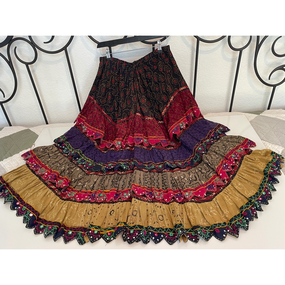 1980s Kisura Designs Handmade in India Tiered Skirt Belly Dancing Boho Hippie